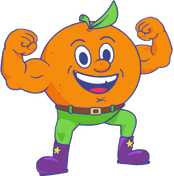 Major Orange flexing next to dinner