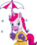 Princess Punch holding an umbrella in the rain